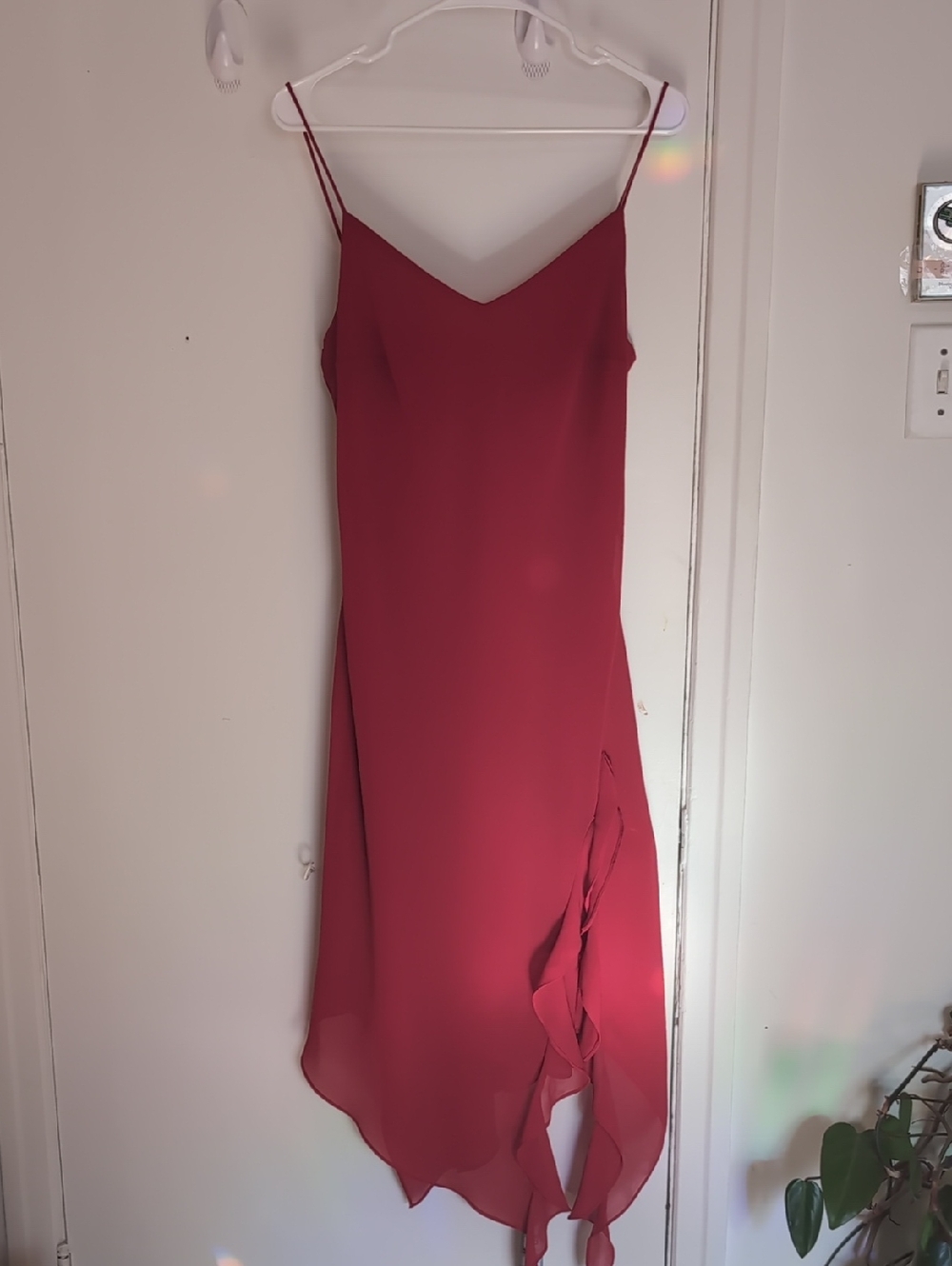 Women’s Red Slip Dress with Ruffle Detail